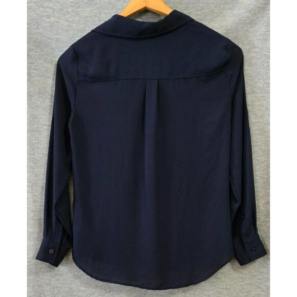 New York & Co Women Blouse Roll Tab Sleeve Button-Down Navy Size Medium - Picture 5 of 9